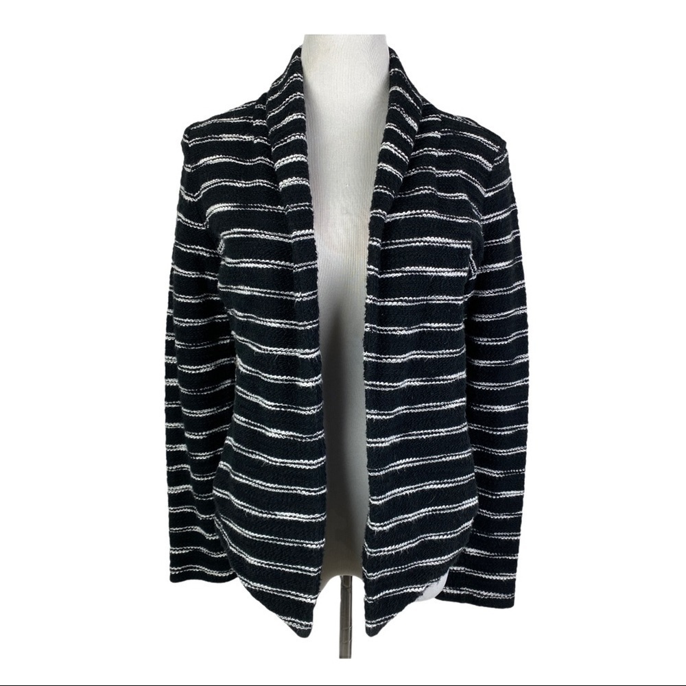 Lou & Grey Open Front Sweater Cardigan Women's Small Black White Striped‎ Cotton
